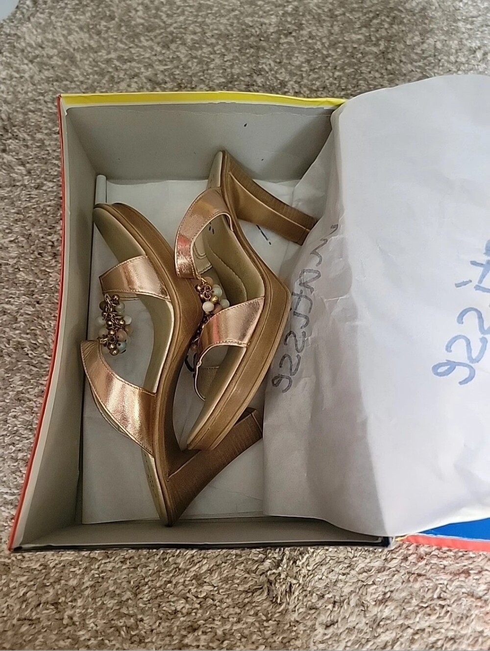 Vintage Metallic Rose Gold Women’s Beaded Wedge Heels Sandals